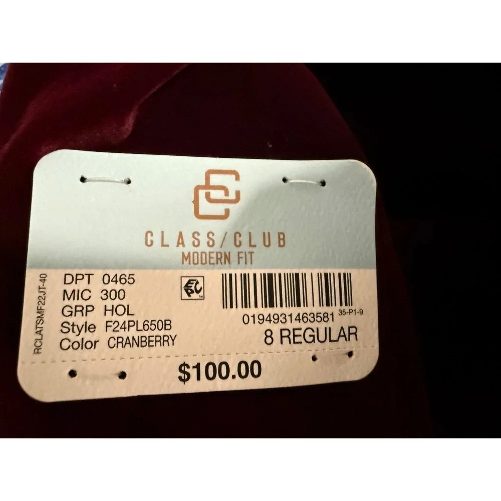 Class Club Boys Modern Fit Burgundy Velvet Blazer Jacket Size 8